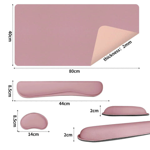 3 In 1 Large Keyboard And Mouse Pad Set With Ergonomic Wrist Rests, Waterproof Non Slip Base Desk Mat For Computer, Purple Pink, 31.5x15.7 inches