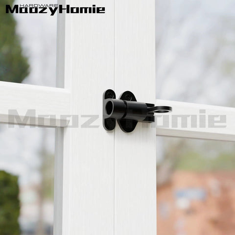 Heavy Duty Self Closing Gate Latches Matte Black Rust Proof Slide Bolt mounted on white doors for secure closure.