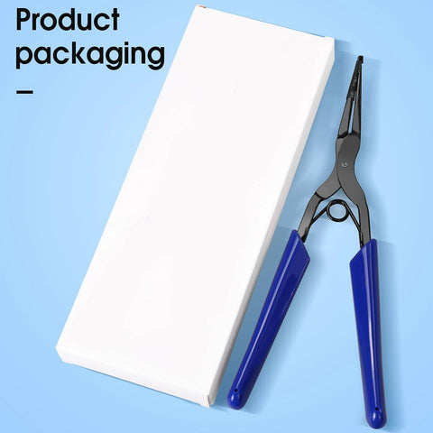 BAOSHLA optical fiber pliers with blue handles beside white packaging box, front view