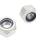 Two Pack M14 X 1.5mm Stainless Steel Nylon Insert Lock Nuts, Silver, Heavy Duty Nylon Nut Fasteners For Industrial, Automotive, And DIY Projects And More.