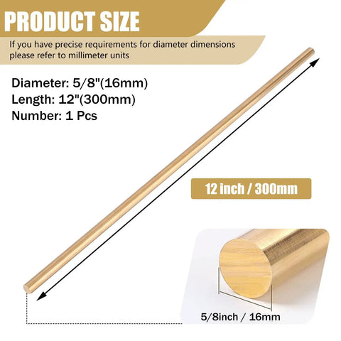 Five Eighth Inch Brass Rods, Twelve Inch Long Solid Brass Round Bar Stock For Knife Handles And DIY Hardware Craft Making, Handy Brass Pins And Rods For Knife Making And Craft Projects, 5/8 in x 12 in