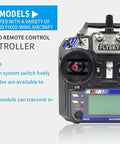 Image of Six Channel 2.4GHz AFHDS 2A RC Transmitter with display and controls for fixed wing, helicopter, and boat.