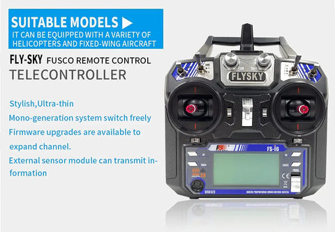 Front view of 6 Channel 2.4GHz AFHDS2A RC Transmitter With Receiver For Drones, Quads, Helis, Gliders And Planes, Mode 2