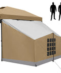 Two Person Canopy Side Tent For 10x10 Or 10x20 Gazebos With Mesh Window Easy Up Cube Tent For Camping Storage Or Events Converts Outdoor Space Into Private Room Canopy Not Included, shown installed beside a tan gazebo.