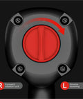 Close-up of the forward and reverse rotation switch on Shop Grade Impact Pneumatic Wrench for heavy-duty torque tasks.