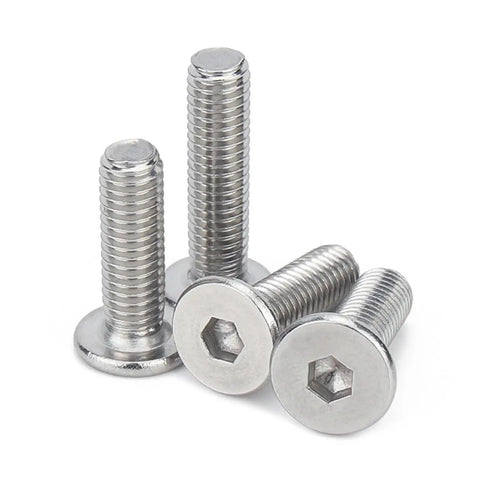 Top Notch 304 Stainless Steel Flat Head Socket Screws 100 Piece Lot Featuring M2 M2.5 M3 M4 M5 M6 And M8, close-up showing flat heads.