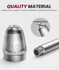 Close-up of nozzles and electrode from All-In-One Pro-Grade Plasma Cutter Consumables Kit For AG60P SG-55 WSD-60 Torch Includes 20 Nozzles 20 Electrodes 5 Shield Cups 5 Wire Guides 0.040 Inch For Cut55i And Cut65i