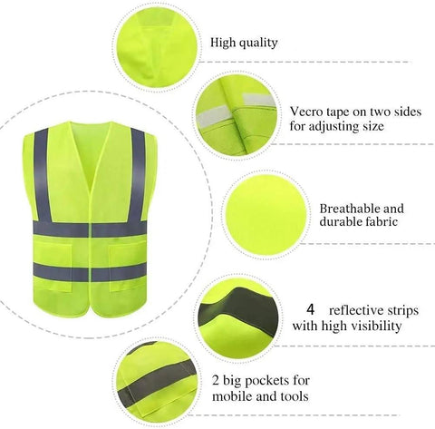 High Visibility Safety Vest 10 Pack Yellow Reflective Vest With 2 Inch Silver Strips 360 Degree Visibility details and features