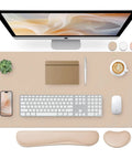 Leather Desk Pad Set With Keyboard Wrist Rest And Mouse Wrist Rest, 3 In 1 Non Slip Desk Mat For Home Office, Large Beige