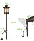 8 Pack Low Voltage LED Landscape Lighting Kit For Outdoor Yard Shine, 12V To 15V Pathway And Flood Lights dimensions