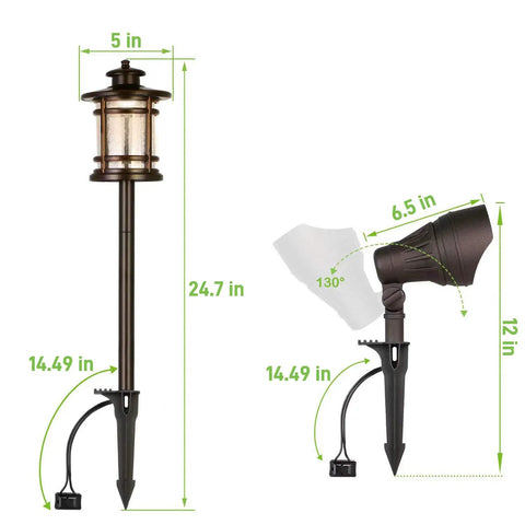 8 Pack Low Voltage LED Landscape Lighting Kit For Outdoor Yard Shine, 12V To 15V Pathway And Flood Lights dimensions