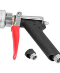 High Pressure Misting Sprayer With Ergonomic Grip For Garden Irrigation And Car Wash Fine Mist Atomization For Fruit Trees Crops Vegetables G1 Quarter Female Thread Compatibility, black plastic and metal, side view