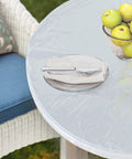 Round Waterproof Table Cover With Elastic Edges Fitted Vinyl Tablecloth Clear For 45 To 56 Inch Round Tables Stays Put No Clips Needed Windproof And Spill Resistant Table Protector For Any Event