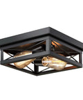 2 Light Flush Mount Square Industrial Black Ceiling Light Fixture With Vintage Farmhouse Vibe For Hallway Kitchen Dining Room And Bedroom UL Listed With Soft Glow, featuring a square black metal design with exposed bulbs.