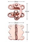 Rose Gold Hasp Lock Set Three Pcs For Jewelry Boxes And Chests Wooden Box Buckle Latch Hinges DIY Friendly, dimensions shown