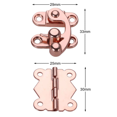 Rose Gold Hasp Lock Set Three Pcs For Jewelry Boxes And Chests Wooden Box Buckle Latch Hinges DIY Friendly, dimensions shown