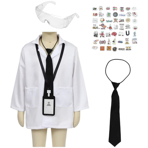 Kids Doctor And Scientist Role Play Costume Set With White Lab Coat, ID Card, Accessories For Ages 5 To 6, Durable Polyester Easy Clean
