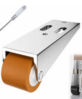 Heavy Duty Vertical Track Roller Wheel With Bracket Handles Heavy Doors Like A Dream Quiet Rubber Glides Anti Wobble Support For Cabinets Furniture Universal Fit Single Orange Piece, close-up view with screwdriver.