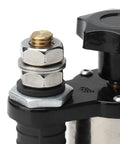 Close-up of Smart On Off Magnetic Welding Ground Clamp With Switchable Magnet Holder and secure grip, showcasing brass and steel components.