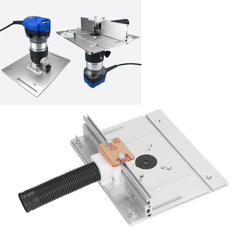 Heavy Duty Pro Grade Aluminum Router Lift Kit With 180 Degree Rotating Table Insert Plate for woodworking and quick height adjustments.