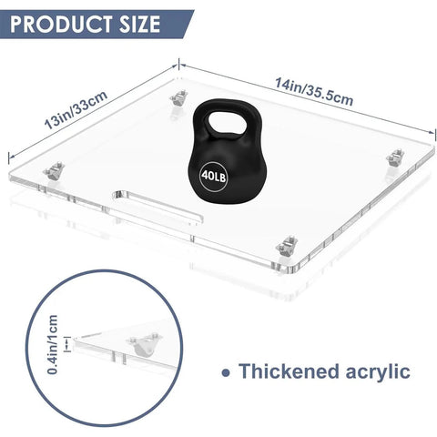 Smooth Operator Heavy Duty Acrylic Countertop Slider Tray With Quiet Rubber Wheels dimensions showcasing a 14in x 13in thickened acrylic surface.