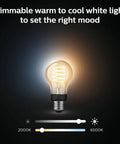 Smart A19 Filament LED Bulbs, 4 Pack, White Ambiance Warm to Cool Light, 550 Lumens, E26 Indoor Lighting with dimming feature