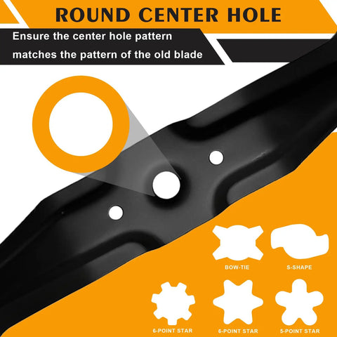 Close-up of round center hole on Two Pack Mulching Blades Kit For 21 Inch Deck Honda HRX217 HRX537 Series Lawn Mowers