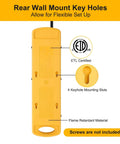 Beefy Built Metal Surge Protector Power Strip With Eight Outlets And USB Ports Nine Foot Long Extension Cord 1800 Joules 15A 125V Wall Mountable back view showing keyhole mounting slots and flame retardant material.