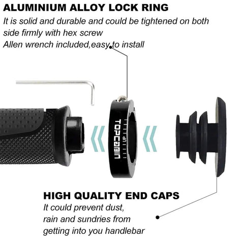Two Tone Rubber Bike Handlebar Grips 90mm Short Length, Non Slip Grippy Ergonomic Comfort Grips with lock ring shown