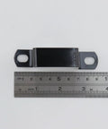 Close-up of Heavy Duty 304 Stainless Steel Square Tube Clamp with ruler, ideal for garage and shop use.