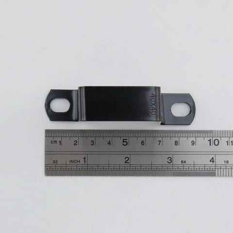 Close-up of Heavy Duty 304 Stainless Steel Square Tube Clamp with ruler, ideal for garage and shop use.