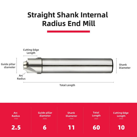 Diagram of Pro Grade HSS Two Flute Corner Rounding End Mill Cutter With Straight Shank For Mold Milling showing dimensions.