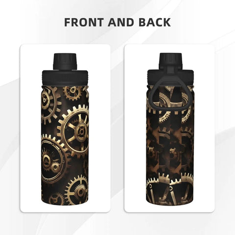Steampunk Gears Print Insulated Water Bottle For Gym And Outdoor Adventures Double Wall Stainless Steel Hydration Bottle