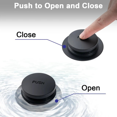Top Shelf All Metal Bathtub Drain Stopper Kit Featuring Tip Toe Kick Down Plug and Universal Two Hole Overflow Faceplate with push operation.