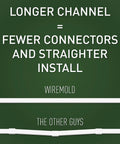 Comparison of cable channels: Wiremold longer channel above, other brands below. CordMate II Cable Management Kit, Easy Peel And Press Cord Organizer And Hider, Wall Cord Cover, Paintable White Concealer And Protector For Wires, Medium Capacity CMK50.