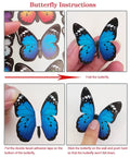 80 Piece Butterfly Wall Decal Set With 3D Wings For Bright Home And Nursery Decor Peel And Stick Stickers In Four Styles A B C D Easy To Apply To Clean Dry Surfaces And Reuse On Smooth Walls, folding blue butterfly decal on hand, application instructions