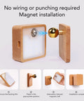 Wooden Magnetic Wall Sconce Night Light With Gravity Sensor, Dimmable And Rechargeable, wireless, showing magnetic installation steps