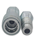 Two Sets One Quarter Inch ISO 5675 Carbon Steel Hydraulic Quick Disconnect Couplings With Poppet Valve And Dust Cap Set, close up view.