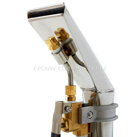 Close-up of Pro Grade Upholstery Carpet And Auto Detailing Wand With Brass Jet 1000 PSI showing stainless steel vacuum head.