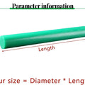 Shock Absorbing PU Rod For DIY Projects And Industrial Machinery Green 65x500mm Polyurethane Bar showing diameter and length.
