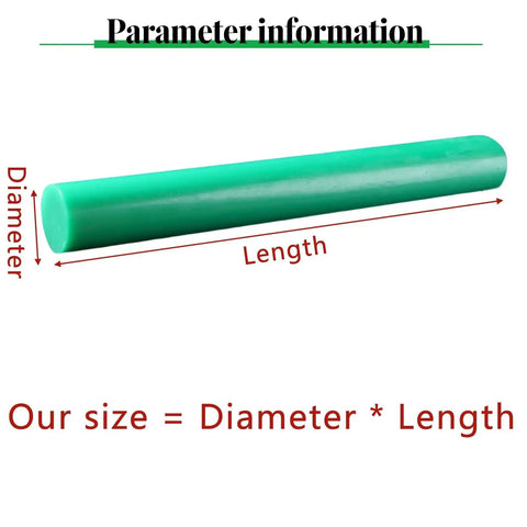 Shock Absorbing PU Rod For DIY Projects And Industrial Machinery Green 65x500mm Polyurethane Bar showing diameter and length.