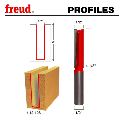 Freud Double Flute Straight Bit Eclipse Grind With Tico Hi Density Carbide for CNC and Handheld Routers, 1/2-inch diameter, 4-1/8 length