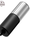 Handheld Electric Milk Frother And Drink Mixer Creates Rich Creamy Foam In Seconds With Stainless Steel Whisk. Black and silver design.