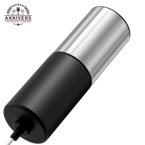 Handheld Electric Milk Frother And Drink Mixer Creates Rich Creamy Foam In Seconds With Stainless Steel Whisk. Black and silver design.