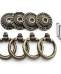 Antique Bronze Ring Knob Pull Handles 4 pack with matching screws for drawers cabinets dressers cupboards and jewelry boxes
