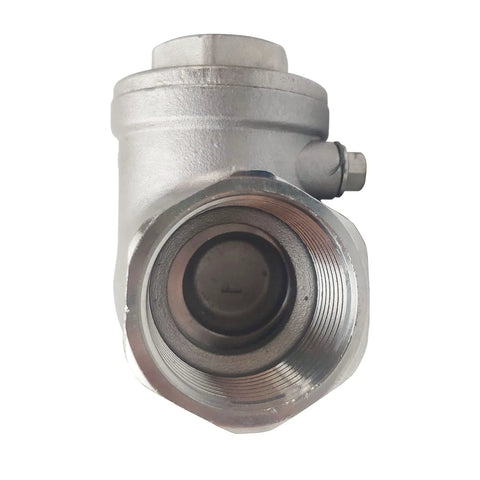 1-inch NPT swing check valve, female threaded, CF8M SS316 stainless steel, front view