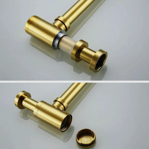 Deep Gold Polished Brass Contemporary Round Bottle P Trap Kit For 1 And A Quarter Inch Sink Drain Titanium Gold Finish Rust Resistant Easy Install Modern Basin Waste Drain