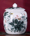 Makes Your Kitchen Vibe Level Up With This Retro Ceramic Rice Dispenser That Traps Freshness For Flour Sugar And Coffee Beans Using A Dead On Airtight Seal And Trendy Tassel Handle Massive 25kg Canister, beautifully decorated ceramic jar.