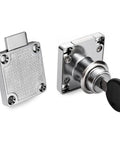 Solid Zinc Alloy Cabinet Lock With Keys For Drawer And Desk Security, showing silver tumbler lock with key and hardware.