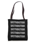 Straight Up The Fresh Canvas Tote Bag For Logistics Crews Bold Distribution Typography Graphic Heavy Duty 16X16 Inch Daily Shopper With Sturdy Straps, black bag featuring repeated 'DISTRIBUTION' graphic.